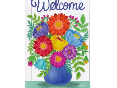 Welcome vased flowers House Flag