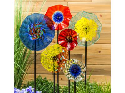 6"D 22"H Art Glass Flower Garden Stake