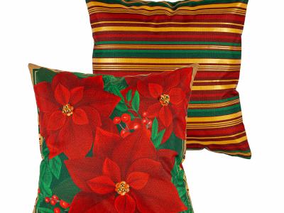 Poinsettias & Gold Outdoor Pillow Cover
