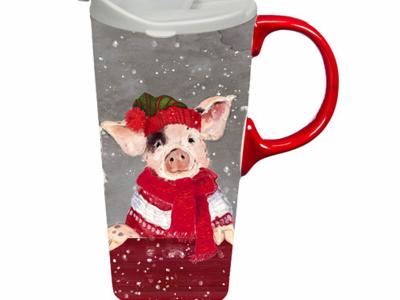 Travel Cup, w/ box, Holiday Pig Friends 17 oz.