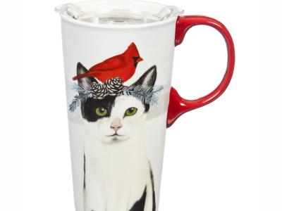 Travel Cup ,w/box and Tritan Lid, Christmas Cat 17 oz.