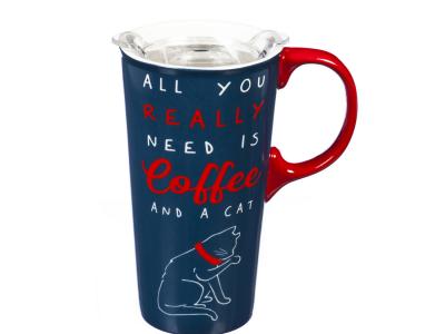 Ceramic Travel Cup, 17 OZ. ,w/box and Tritan Lid,