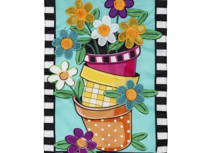 Stacked Spring Flower Pots Garden Flag