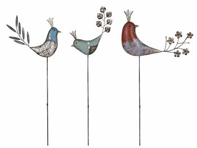 Frilly Birds Garden Stake, Blue Head Bird Garden Stake