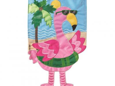 CRAZY LEG FLAMINGO GREEN Garden Flag